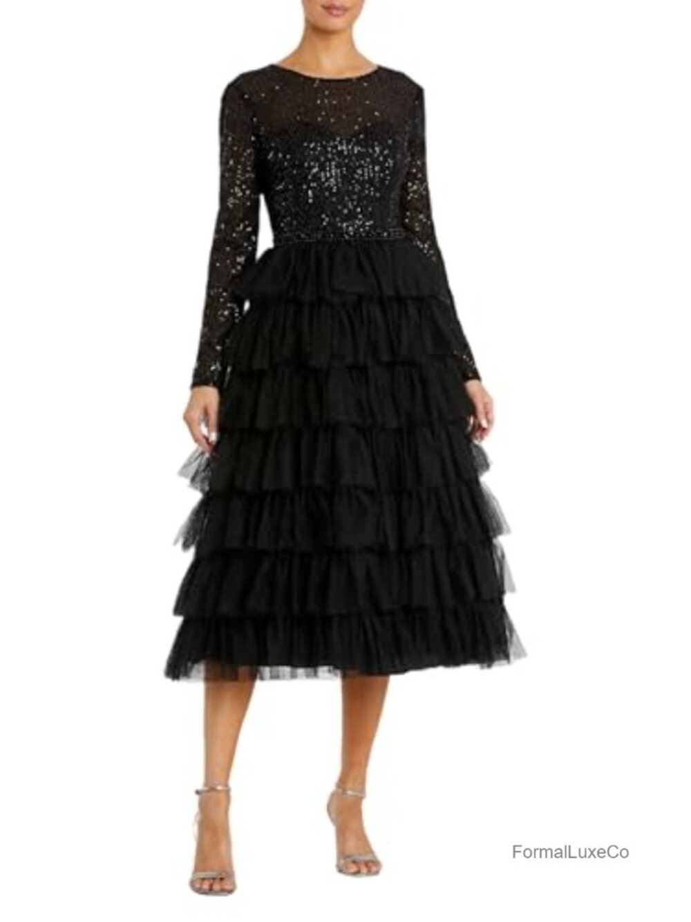 Sequined Tulle A-Line Cocktail Dress Tea Length